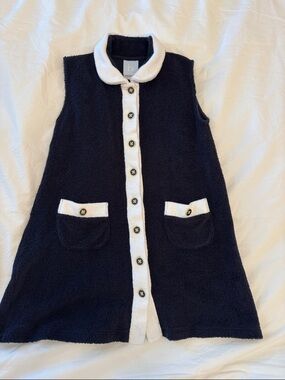 Bella bliss Navy Sleeveless Button Front Terry Dress with White Trim